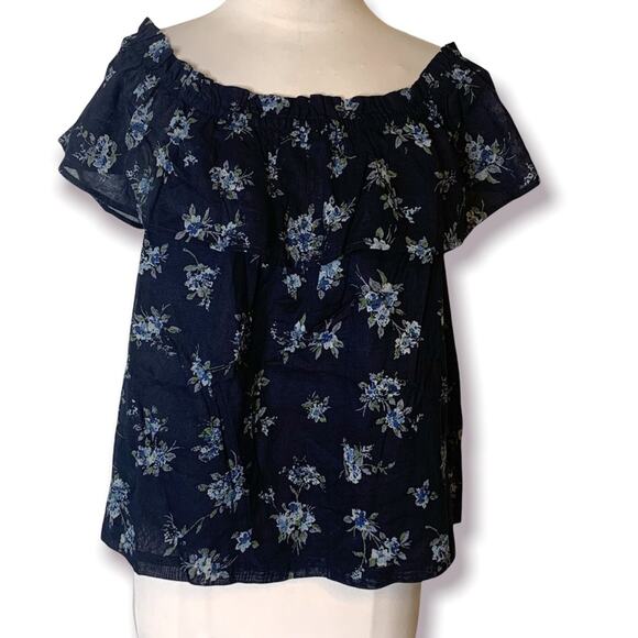 NWT Current Elliot Off the Shoulder Floral Top blue sz 3 L large - Picture 2 of 6